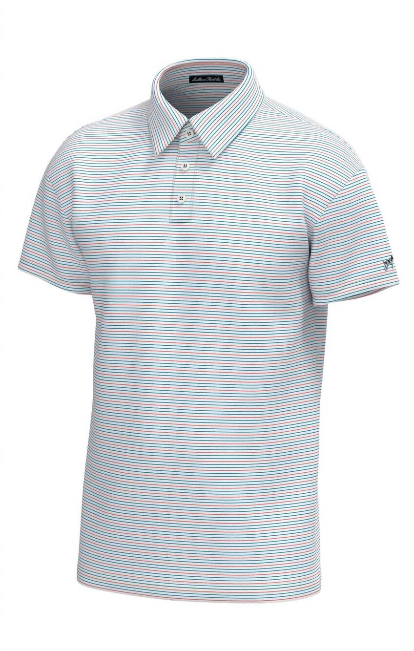 NEW SOUTHERN POINT CO. boys bayside stripe polo in hawaiian blue